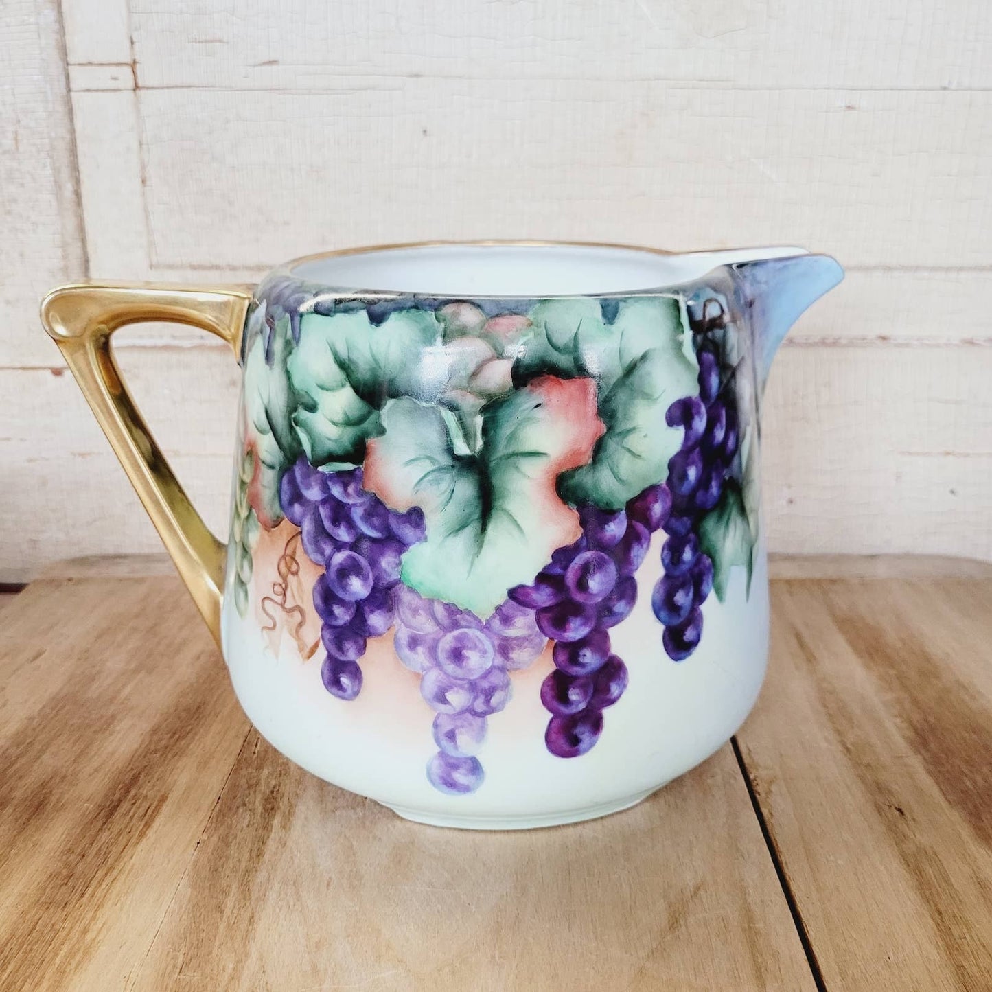 Antique Cider Lemonade Pitcher with Grapes Signed from Germany
