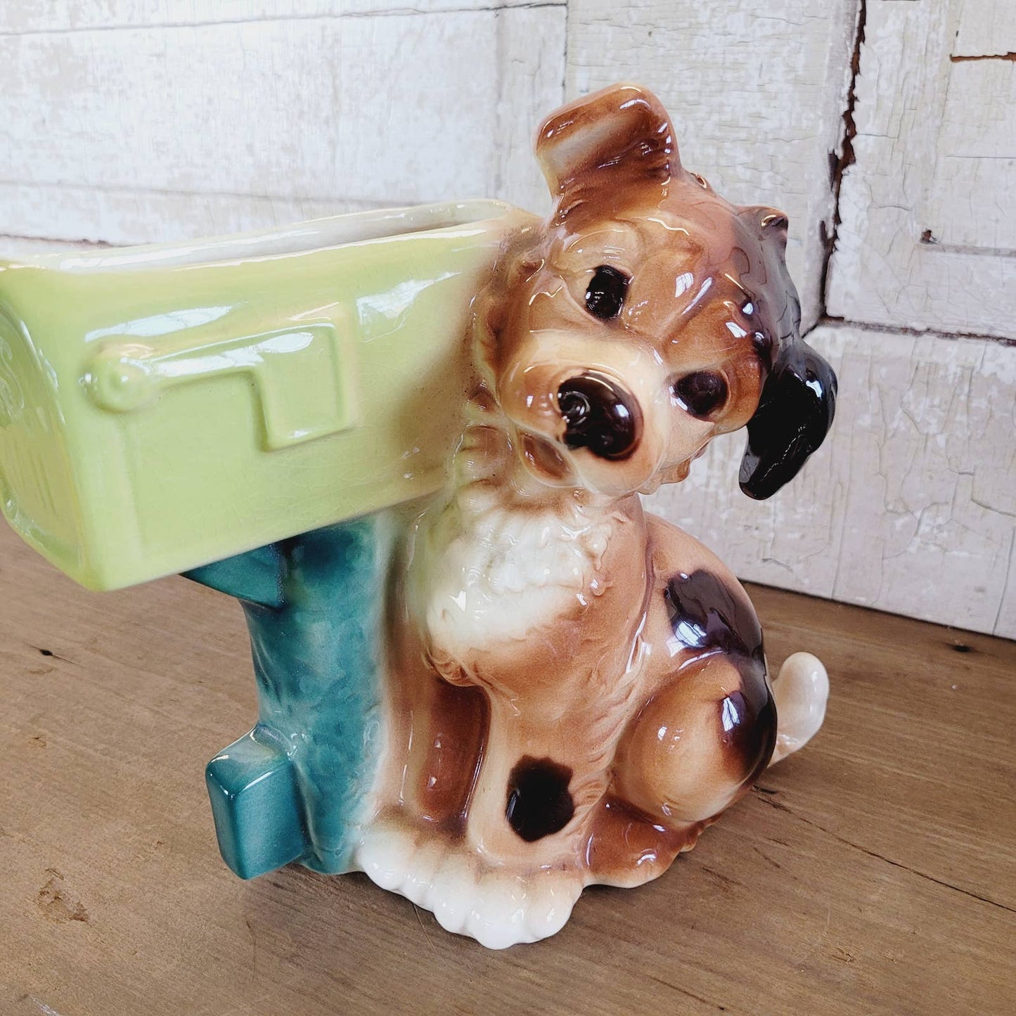Vintage Royal Copley Dog Mailbox Planter