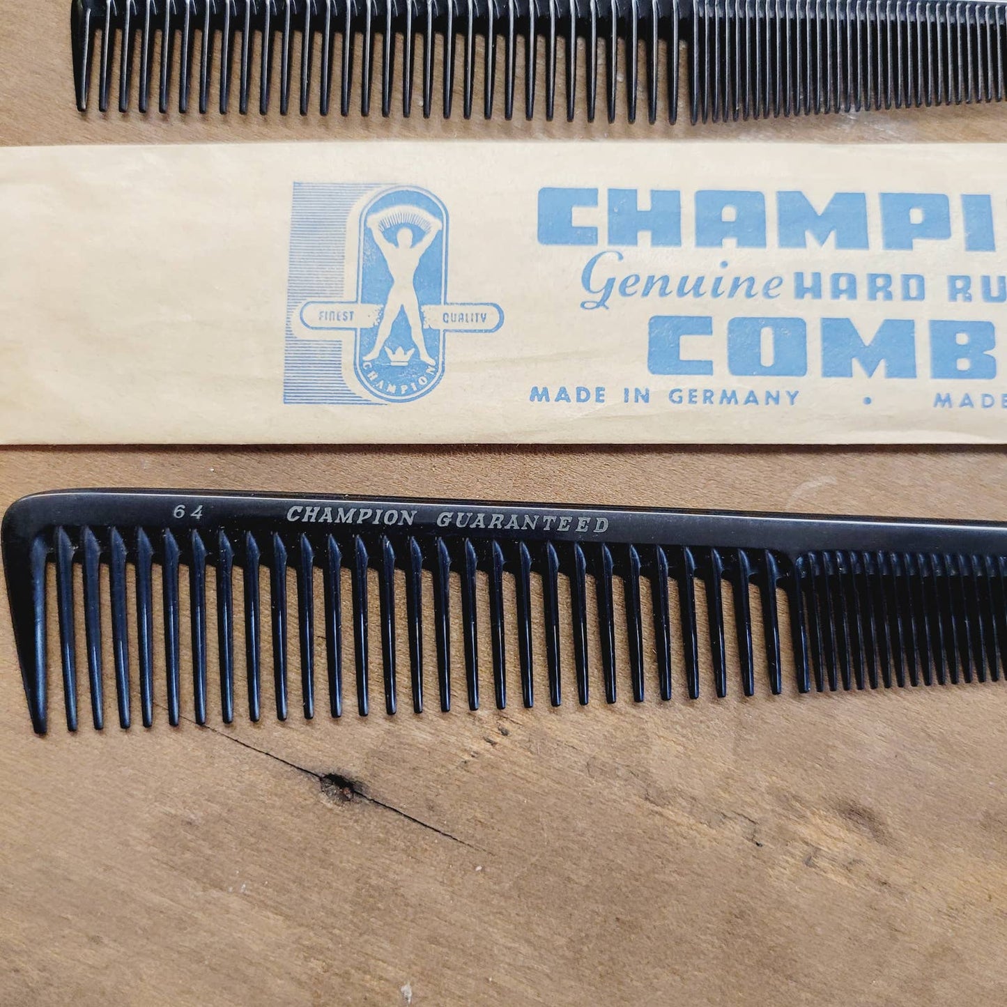 Champion Hard Rubber Comb #64 & #72. In Original Paper Sleeve, Made In Germany