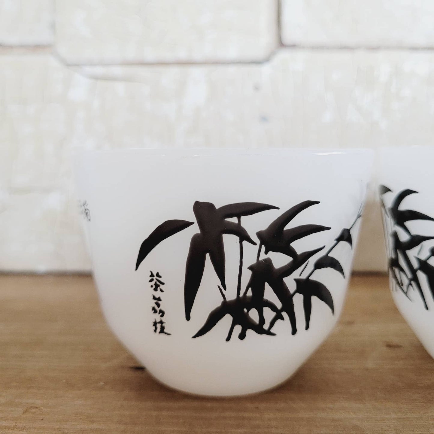 2 Vintage Federal Glass Milk Glass Custard Cup Bowls Asian Bamboo