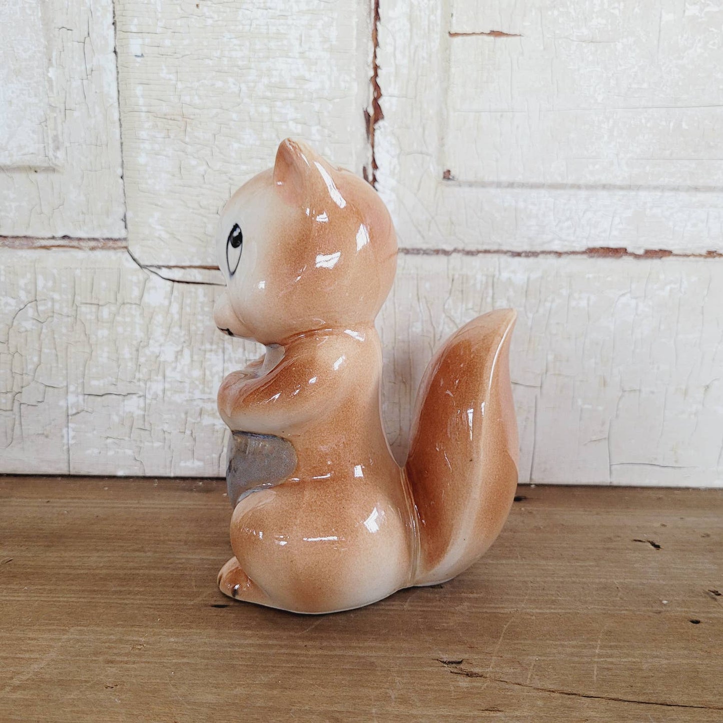 Vintage Squirrel Bank Blue Brown Handpainted Japan