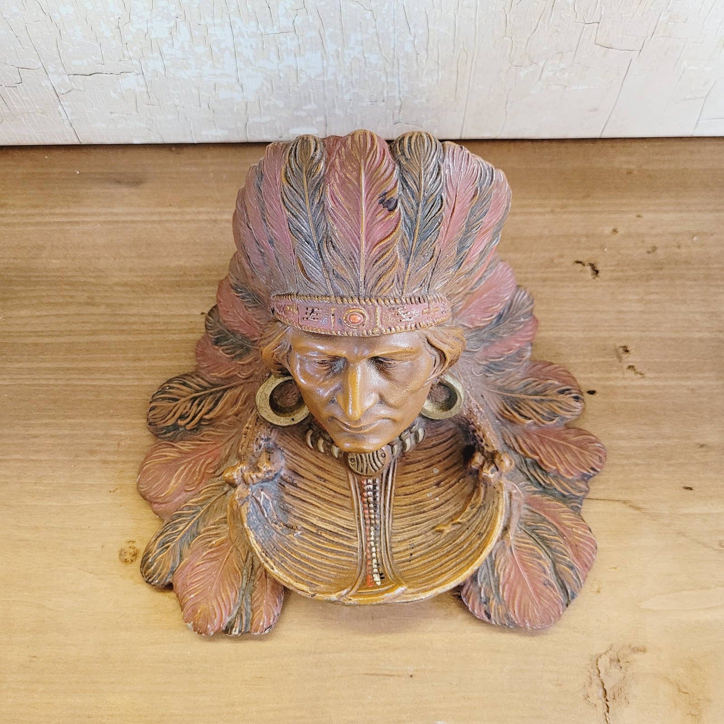 Early 1900s Antique Native American Indian Chief in Headdress Inkwell