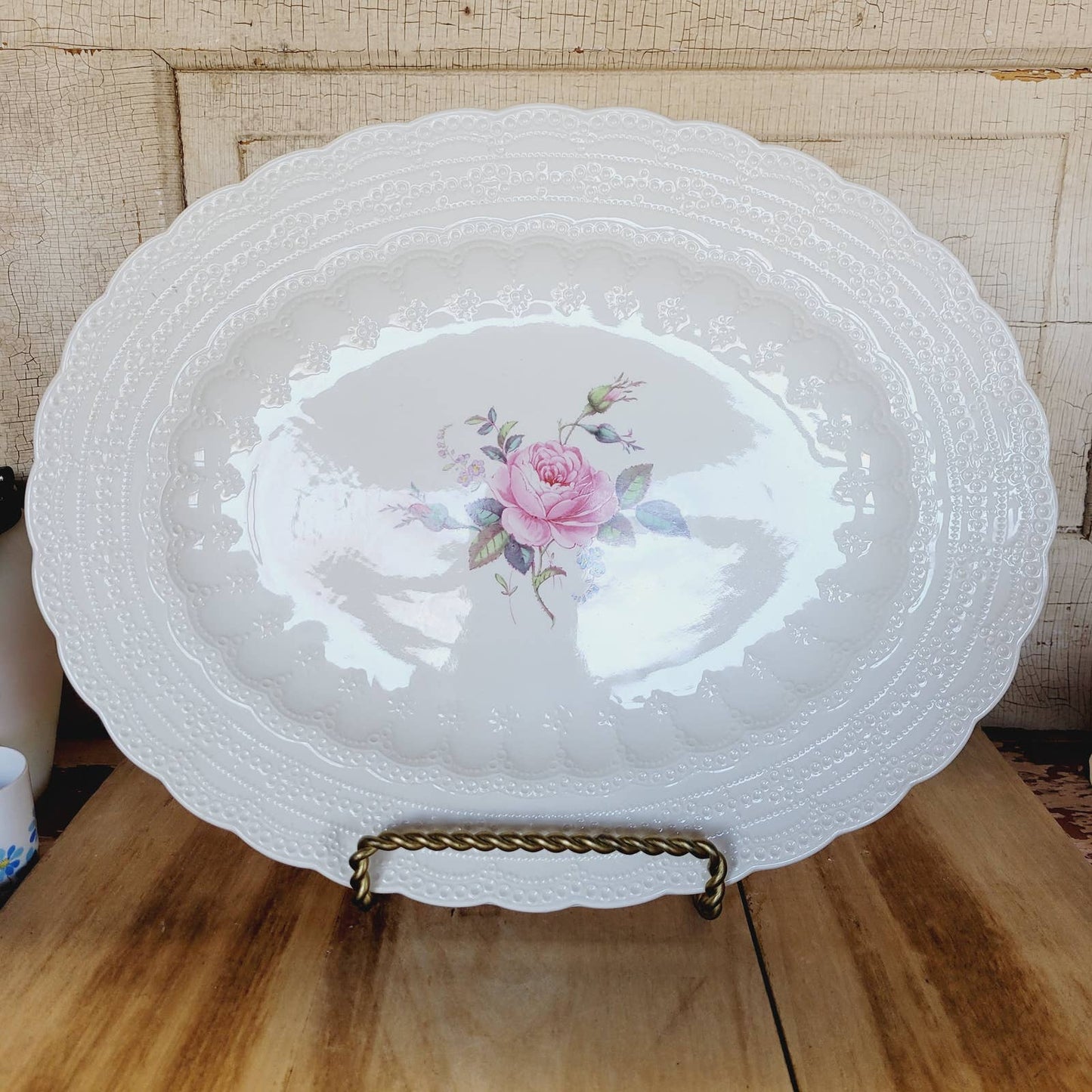 Spode's Jewel Billingsley Rose Pink Copeland Large Oval Platter 15" England 1926