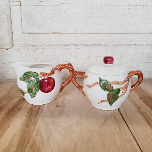 1940s Vintage Franciscan Ware Apple Pattern Creamer and Sugar with Lid