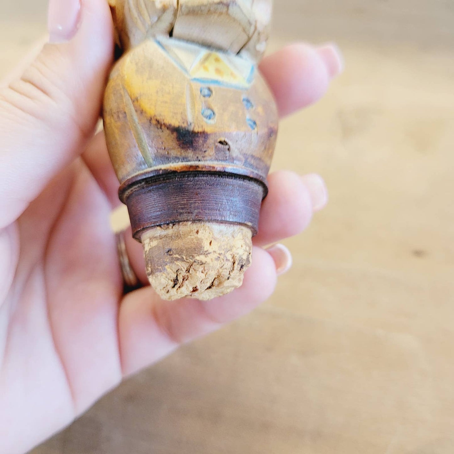 Vintage ANRI Dual Action Eye & Tongue moving Wood Mechanical Bottle Stopper