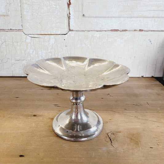 Vintage Etched Pedestal Dish with Animals and Plants