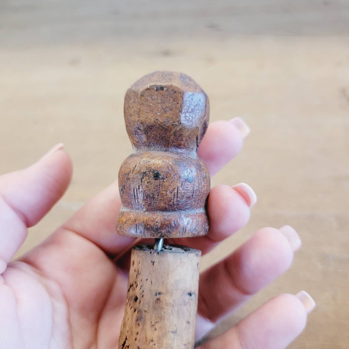 Vintage Hand Carved Wooden Bottle Stopper