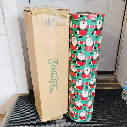 Christmas Santa Green & Red Vintage DEPT STORE WRAPPING PAPER ROLL 25lb 24”