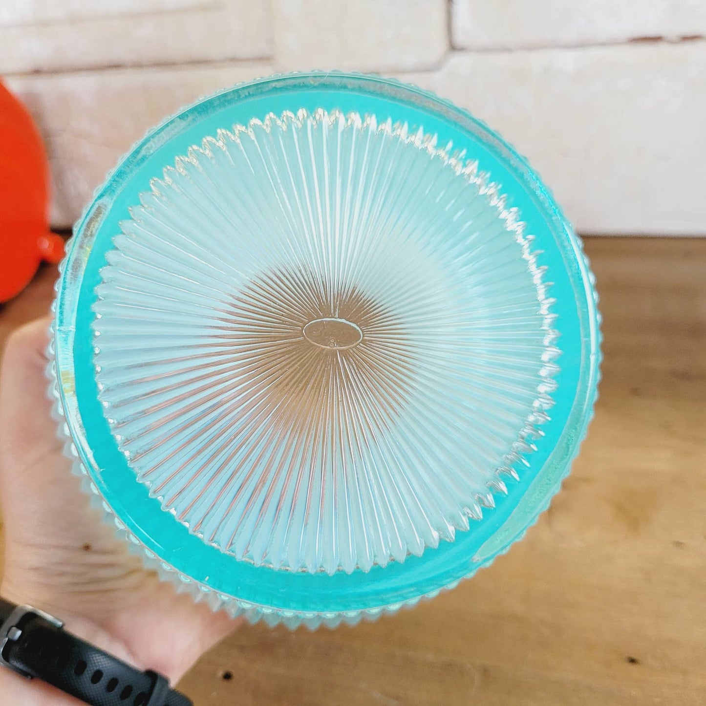 Vintage Fenton Sheffield Teal Ribbed Opalescent Glass Bowl Vase