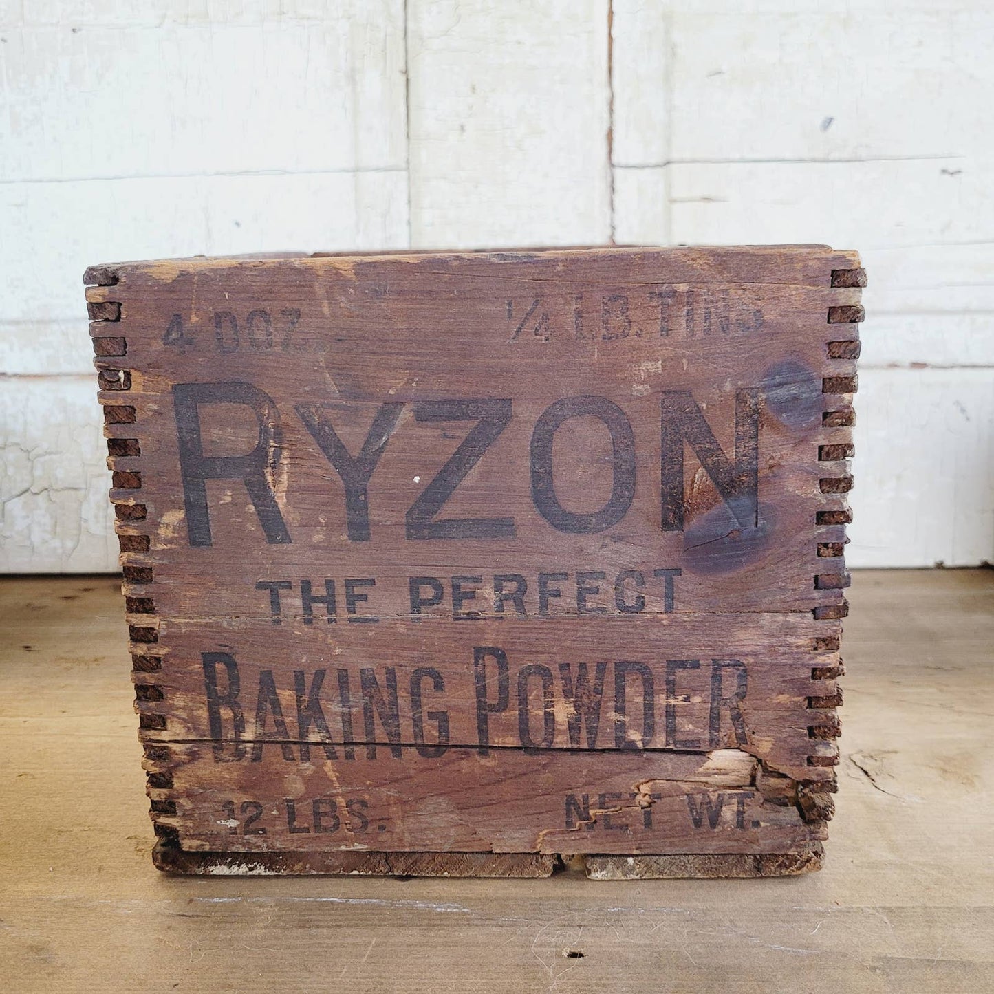 Antique Vintage Ryzon Baking Powder Wooden Finger Jointed Crate Box Advertising