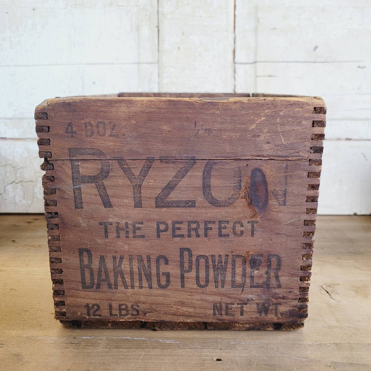 Antique Vintage Ryzon Baking Powder Wooden Finger Jointed Crate Box Advertising