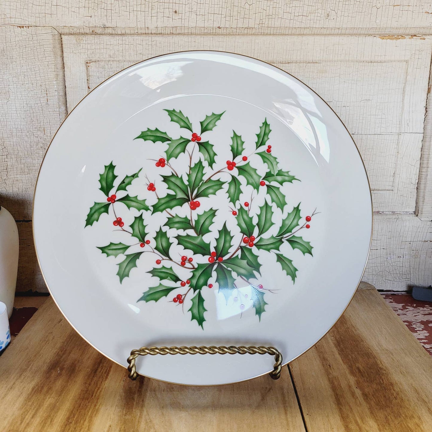 Lenox 13" Holiday Dimension Christmas Holly Berry Ivory Platter Gold Trim