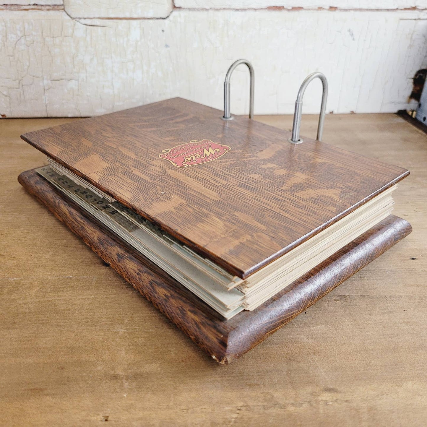 1920's Weis Manufacturing Co. Monroe Michigan Wood Desktop Ledger Book w/Pages
