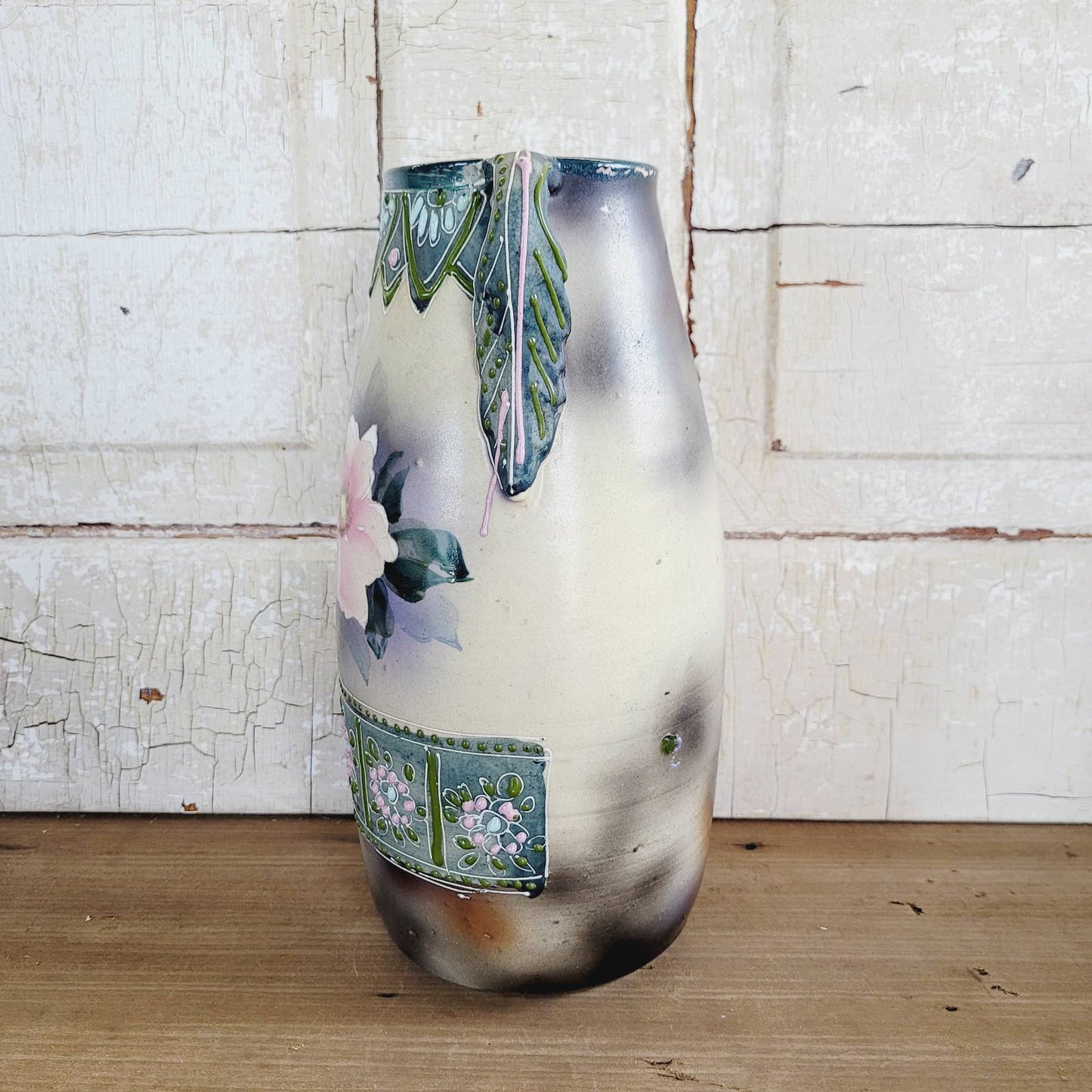 Vintage Satsuma Moriage Vase with Handles Made in Japan