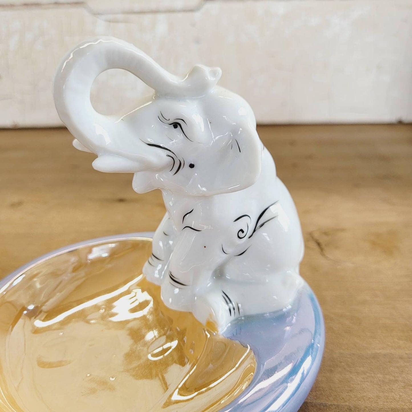 Vintage Lusterware Elephant Ashtray Trinket Dish