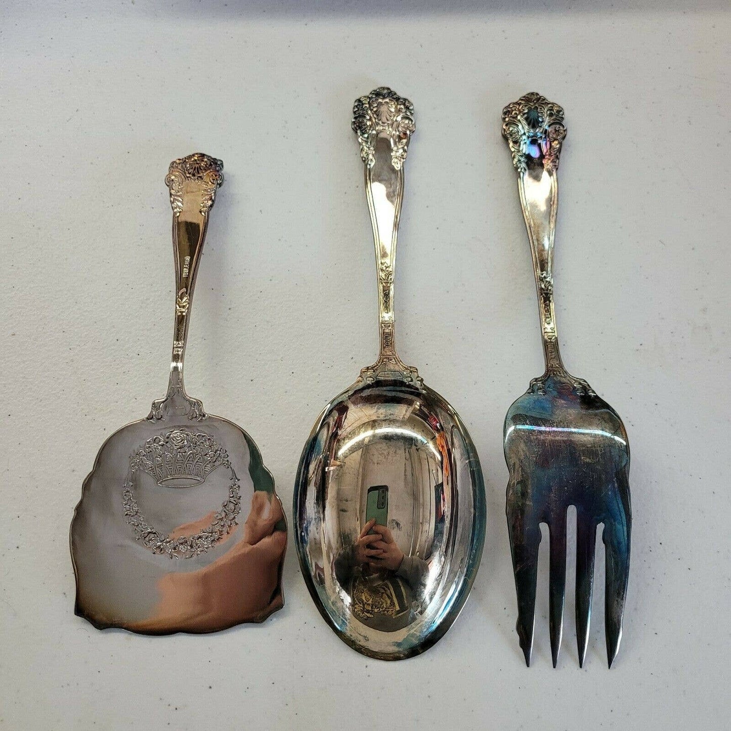 Towle Silverplate EPCA 3 Large Serving Utensils Georgian w/ original boxes